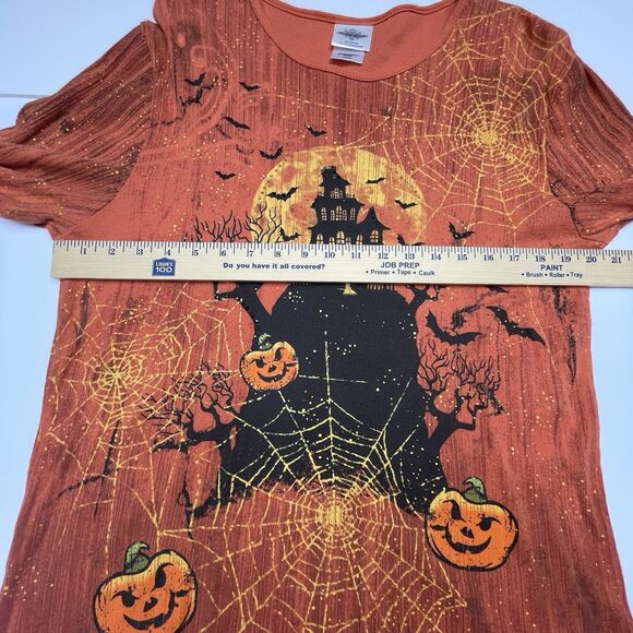 Studio Collection Halloween 3/4 Sleeve Shirt Orange Rhinestones Women's Size L - Picture 4 of 11